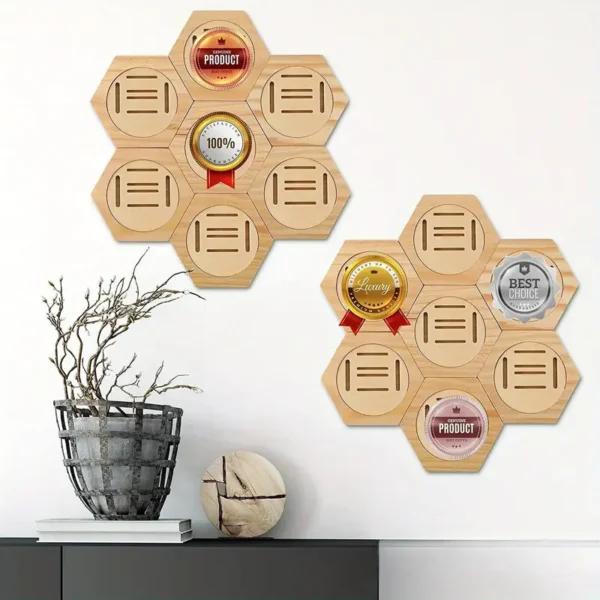 Hexagonal Wooden Medal Display Rack - Image 6
