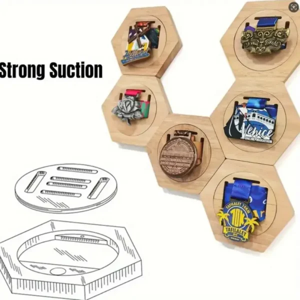 Hexagonal Wooden Medal Display Rack - Image 5