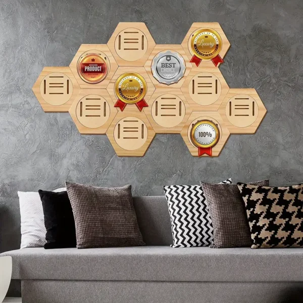 Hexagonal Wooden Medal Display Rack - Image 2