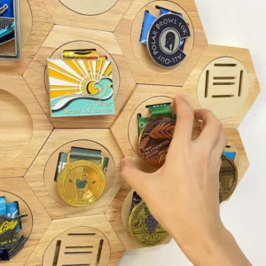 Hexagonal Wooden Medal Display Rack